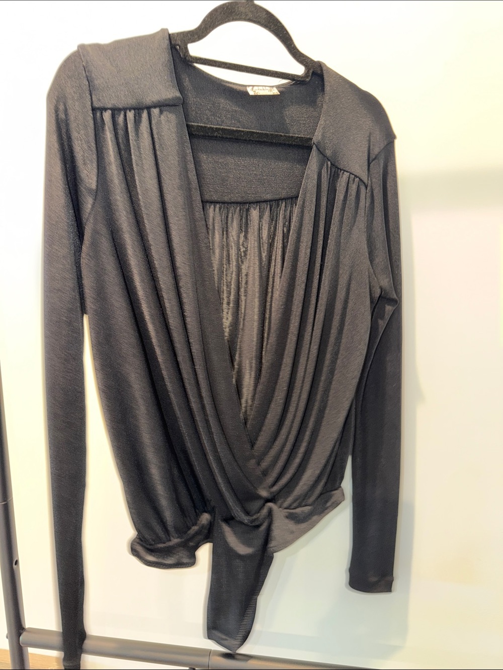 Free People Black Draped Long-Sleeve Bodysuit - Picture 2 of 10